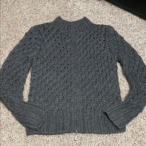 Carducci alpaca blend Gray Cable Knit zip front cardigan Sweater